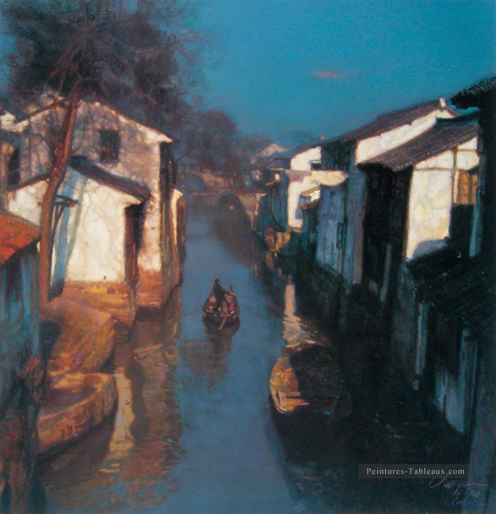 Rivière Village Série Shanshui Paysage chinois Peintures à l'huile